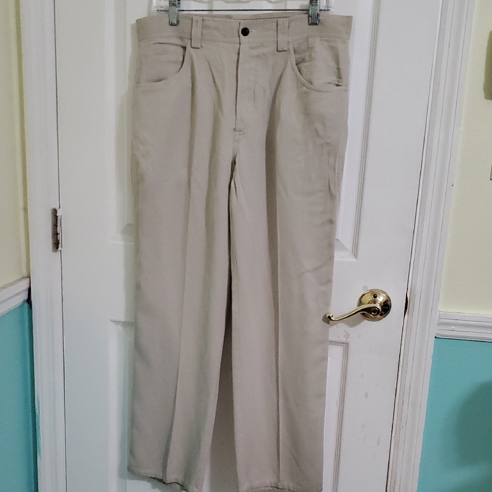 Pusser's Island Reserve Beige Pleated Front Silk Casual Pants Trousers 33 X 30